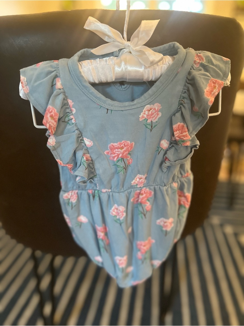 3-6 months Kyte Baby Girls Blue Floral Ruffle Romper